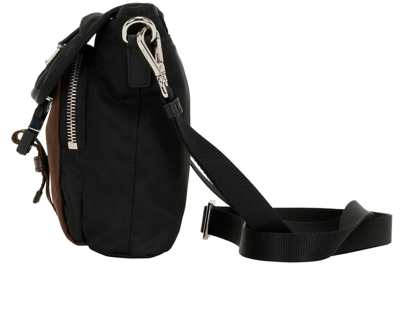 Re-Nylon Mini Messenger, &pound;695, Handbags, Black/Brown, Nylon, Bottom view